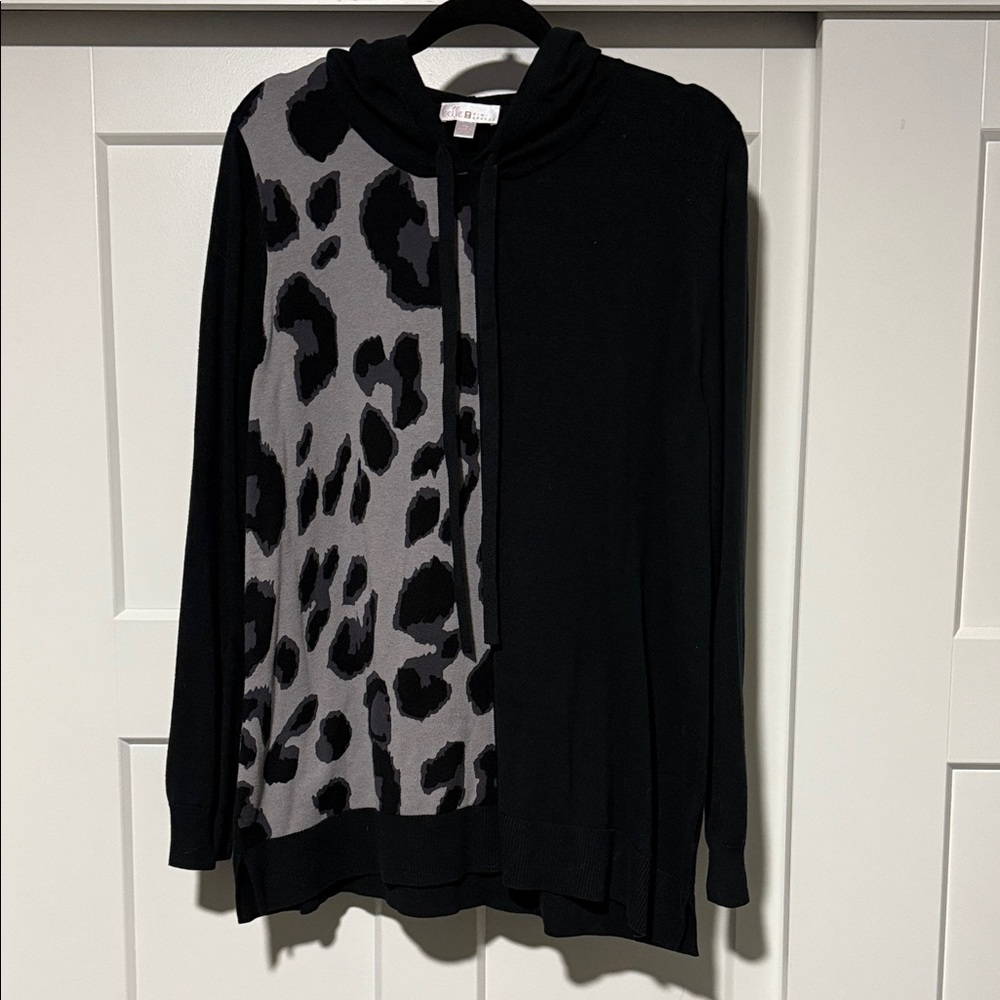 NWoT Belle by Kim Gravel Black and Gray Leopard Sweater hoodie